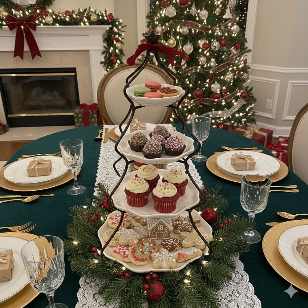 Princess House 3 Tier Christmas Tree Serving Tray white star embossed plates - Picture 2 of 15